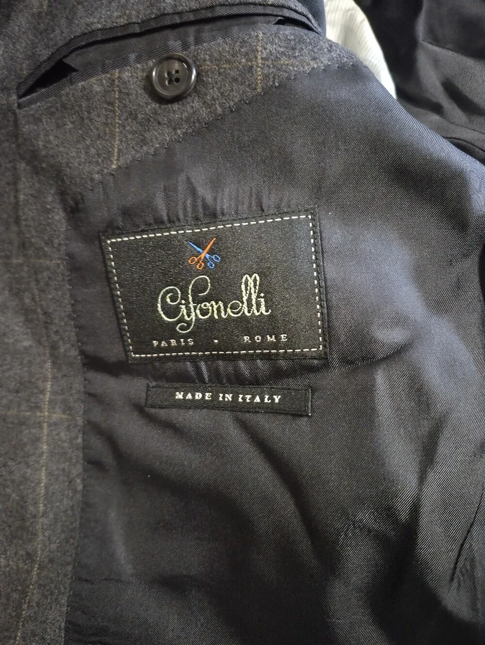 Cifonelli Made in Italy Mens Virgin Wool Cashmere Windowpane Blazer 40R Gray